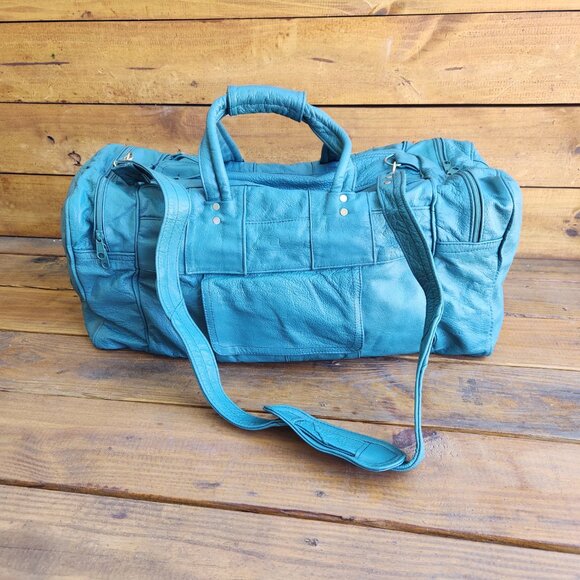 Carroll Goods Top Grain Leather Soft green large Duffle Bag Zip Shoulder strap - Picture 7 of 16